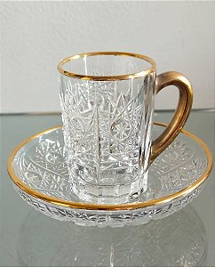 xícara de café com pires em cristal (antiguidade / raridade / relíquia / antiquário)
