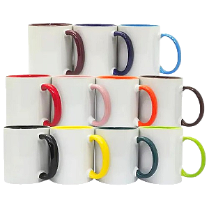 Caneca Porcelana Branca Interior e Alça Colorida