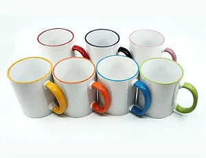 Caneca de Cerâmica Alça e Borda Colorida 325ml