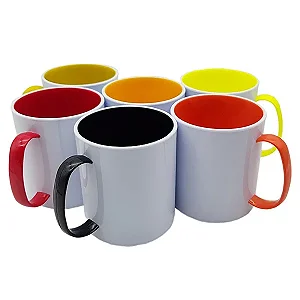 Caneca de Polímero Branca Alça e Interior Colorido