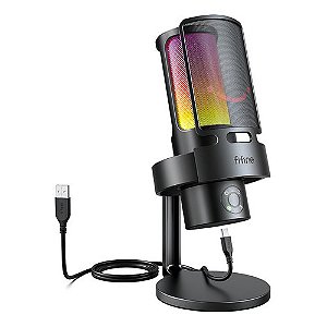 Microfone Condensador Usb Fifine Ampligame A8 Plus Consensador Estéreo Cardioide Omnidirecional Bidirecional Rgb Preto