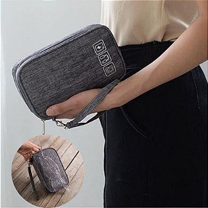 103138 - Estojo Bolsa Organizador de Cabos e Acessórios Eletrônicos - Cinza