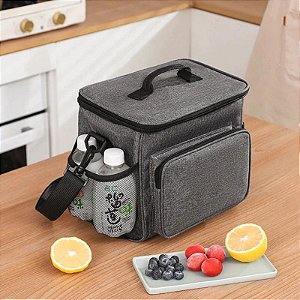 113839 - Bolsa Térmica Média Portátil - Ideal para Viagens e Passeios -Cinza