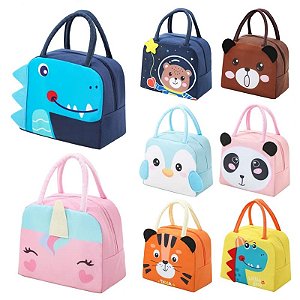 49371 - Bolsa Térmica Infantil Tipo Lancheira Escolar com Alça Estampas Animais em 3D