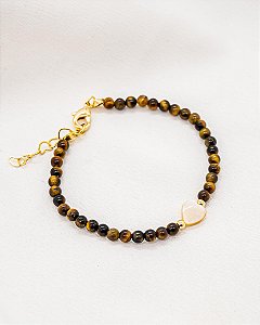 Pulseira de Pedra Olho de Tigre com Coração – Estilo e Proteção