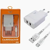 Carregador Rápido 5.1A 2 USB Branco V8.