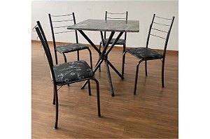 MESA RIO 70X70 TB PRATA-TP GRANITO-4 CAD ASS PRETO C/LIRIO