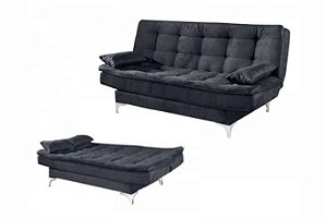 SOFA CAMA PARIS - PE CROMADO- PRETO LISO