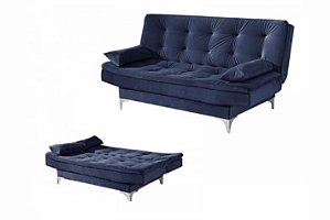 SOFA CAMA PARIS - PE CROMADO - AZUL LISO - AREZZO
