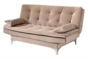 SOFA CAMA PARIS - PE CROMADO - BEGE LISO