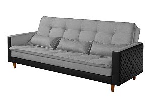 SOFA CAMA VIENA LINHO CINZA/2275 C/ KORINO PRETO/2238 LUXURY