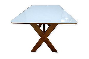 MESA CAMELIA 140X90 TP VIDRO C/BORDA CINAMOMO - VA MOV
