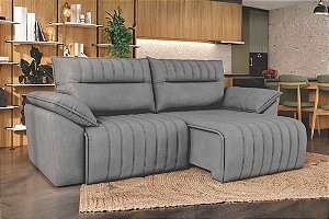 SOFA RETR SICILIA 270 VEL CINZA/CHUMBO - BEST HOUSE