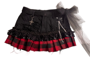 Saia preta star com detalhes de renda e xadrez