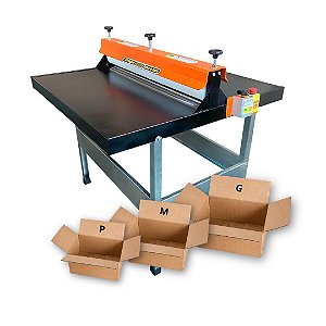 Kit Fábrica de Caixas Fechamento 4 Abas - Corte e Vinco Elétrica de 100cm + 3 Facas de Caixas P, M e G