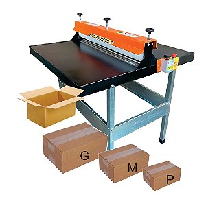 Kit Fábrica de Caixas Fechamento 4 Abas - Corte e Vinco Elétrica de 100cm + 3 Facas de Caixas P, M e G