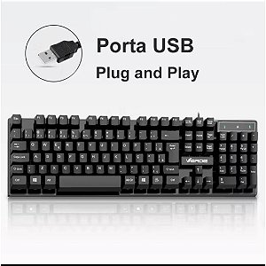 CONJUNTO CONTENDO TECLADO E MOUSE DE PLASTICO COM FIO