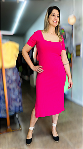 VESTIDO MIDI CANELADO ROSA G