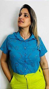 CROPPED CAMISA EM LESE AZUL G