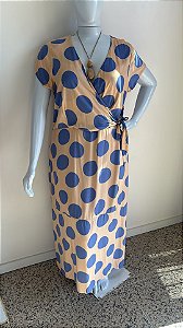 VESTIDO LONGO BEGE BOLAS AZUIS GG