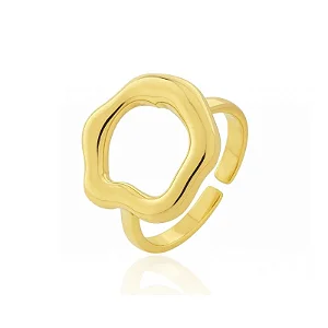 ANEL RELEVOS CIRCULO AJUSTAVEL BANHADO A OURO 18K