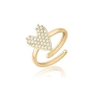 ANEL MINI ZIRCÔNIA CORAÇÃO ELEGANTE AJUSTÁVEL BANHADO A OURO 18K