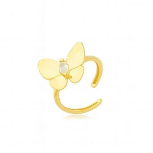 ANEL LISO BORBOLETA BRILHO BANHADO A OURO 18K