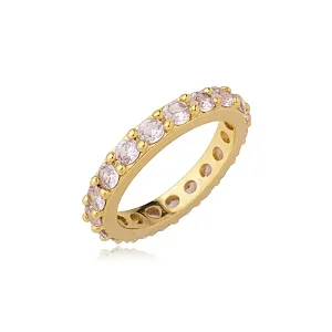 ANEL CIRCULADO DE ZIRCÔNIA ROSA 3MM BANHADO A OURO 18K