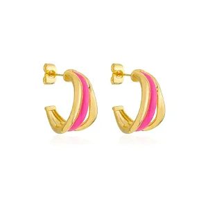 BRINCO ARGOLA TRÊS ARCOS ROSA BANHADO A OURO 18K