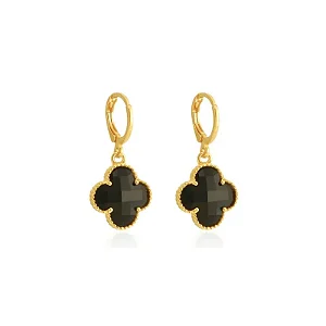 BRINCO ARGOLA FLOR RICA NOIR 14MM BANHADO A OURO 18K