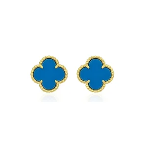 BRINCO FLOR RICA BLEU CLAIR 10MM BANHADO A OURO 18K