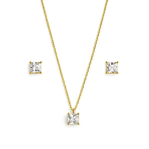 CONJUNTO QUADRADO ZIRCONIA 6MM BANHADO A OURO 18K