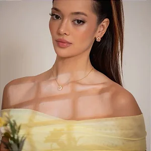 CONJUNTO FLORECER ROSA BANHADO A OURO 18K