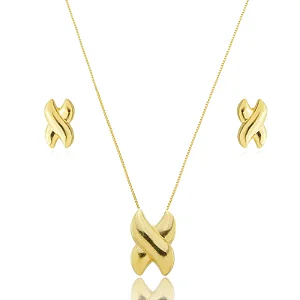 CONJUNTO DESIGN X BANHADO A OURO 18K