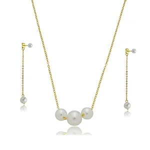 CONJUNTO TRIO DE PEROLAS BANHADO A OURO 18K