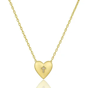 CORDÃO AMOR CRUZ EM RELEVO ZIRGÔNIA BANHADO A OURO 18K