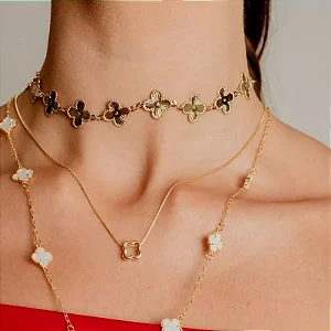 COLAR TREVO VAZADO 10MM BANHADO A OURO 18K