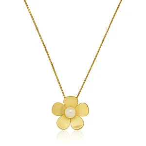 CORDÃO PÉROLA EM FLOR BANHADO A OURO 18K