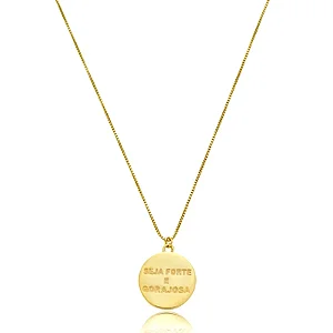 CORDÃO GRAVADO SEJA FORTE E CORAJOSA BANHADO A OURO 18K