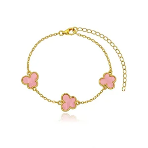 PULSEIRA PAPILLON ROSE BANHADA AOURO 18K