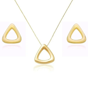 BRINCO ONDAS TRIANGULAR BANHADO A OURO 18K