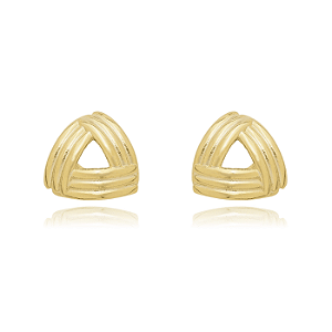 BRINCO TRÍPLICE HASTE TRIÂNGULO BANHADO A OURO 18K