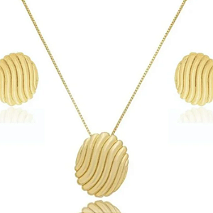 CORDÃO OVAL ONDAS SIMÉTRICAS BANHADA A OURO 18K
