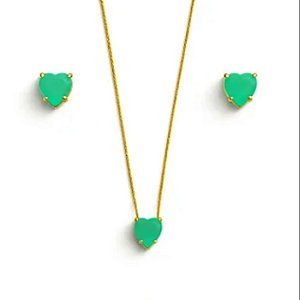 COEUR VERT 10MM CONJUNTO BANHADO A OURO 18K