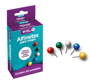 Alfinetes para Mapa tipo redondo – 50 Unidades, Cores Sortidas | Ideal para Organização e Decoração! - ONDA
