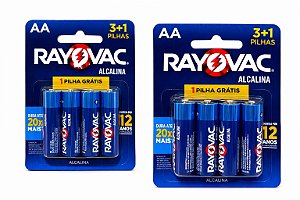 Pilhas Rayovac Alcalina AA com 4 unidades (Vendido duas cartelas)