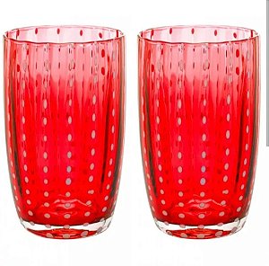 Copos de Vidro Vermelho com Poás Brancos – Jogo com 2 unidades