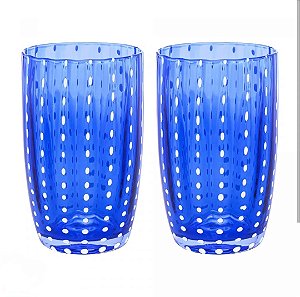 Copos de Vidro Azul com Poás Brancos – Jogo com 2 unidades