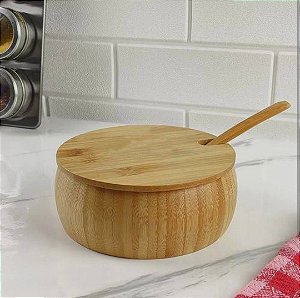 Farinheira com Tampa e Colher Ecokitchen em Bambu – 19,5x15x9,8cm | 1 Unidade
