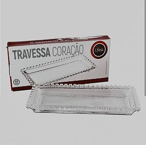 TRAVESSA RETANGULAR DE CRISTAL DE CHUMBO CORACAO 30X13X3CM
